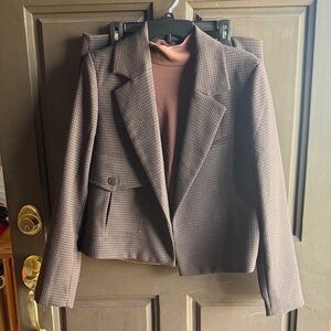 House of Harlow 1960 Brown Plaid Blazer Set - Skirt, Blazer and Top